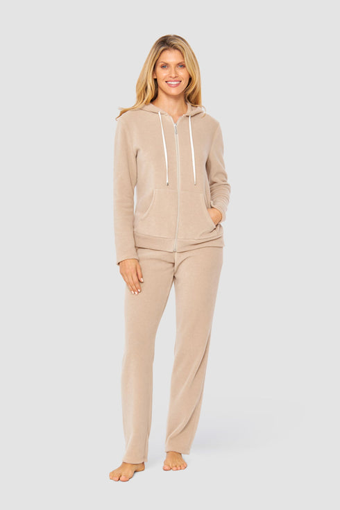 Rösch Lounge-Set – Kapuzenjacke (Zip) und Hose heather nature