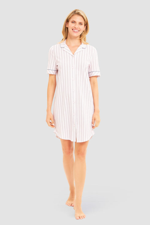 Rösch Nachthemd mit Reverskragen, durchgehender Knopfleiste und 1/2-Ärmeln