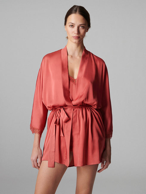 Simone Perele Kimono aus Satin und Spitze Rosenquarz