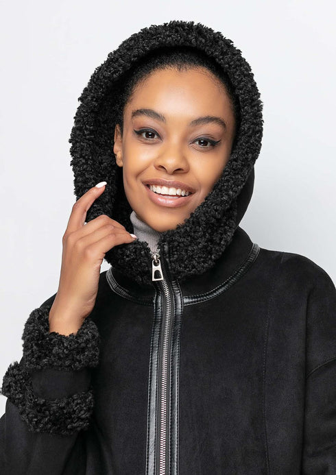 Shearlingjacke aus Eko-Kunstfell schwarz