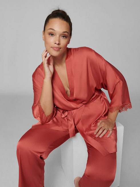 Simone Perele Kimono aus Satin und Spitze Rosenquarz