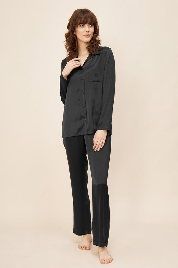 Féraud Seiden-Pyjama mit Reverskragen (Langarm)