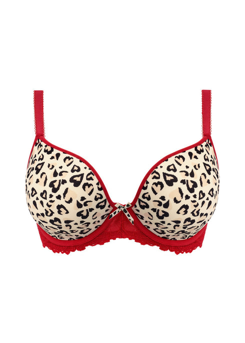 Freya Cherish Me Red Leopard Uw Moulded Plunge T-shirt Bra