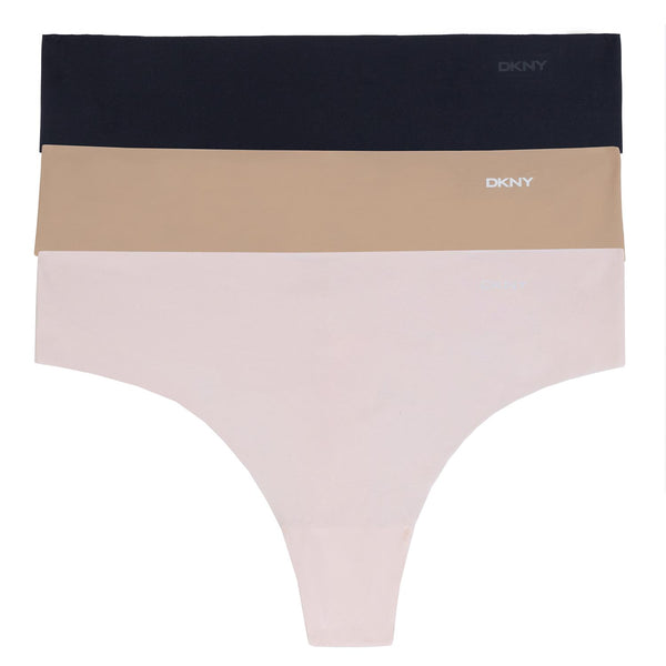 3-ER Pack Thong Black/Glow/Pearlcream LITEWEAR CUT ANYWHERE DKNY INTIMATES