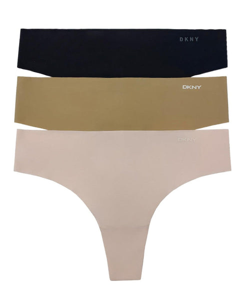 3-ER Pack Thong Black/Glow/Pearlcream LITEWEAR CUT ANYWHERE DKNY INTIMATES