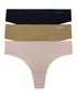 3-ER Pack Thong Black/Glow/Pearlcream LITEWEAR CUT ANYWHERE DKNY INTIMATES