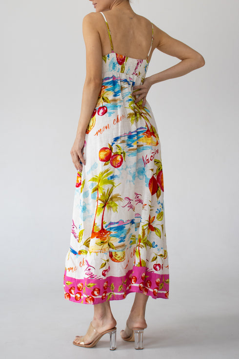 Maxikleid Weiß mit tropischem Muster LABEL OF LOVE