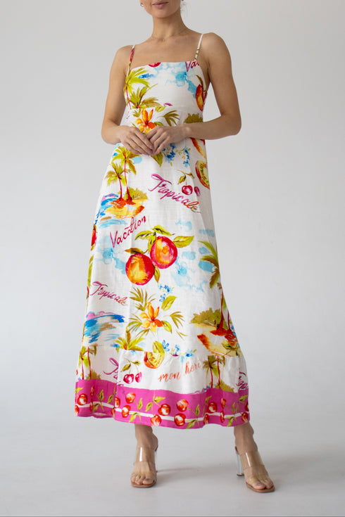 Maxikleid Weiß mit tropischem Muster LABEL OF LOVE