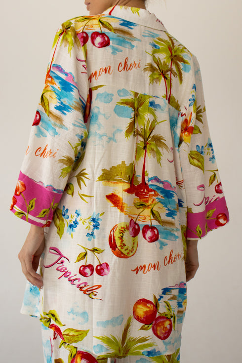 Strandhemd Weiß mit tropischem Muster LABEL OF LOVE