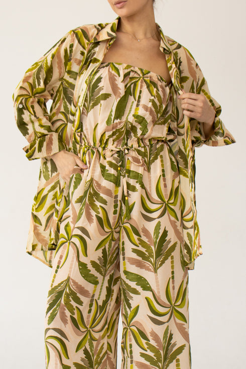 Beige shirt blouse with palm pattern TRUE DESTINATIONS