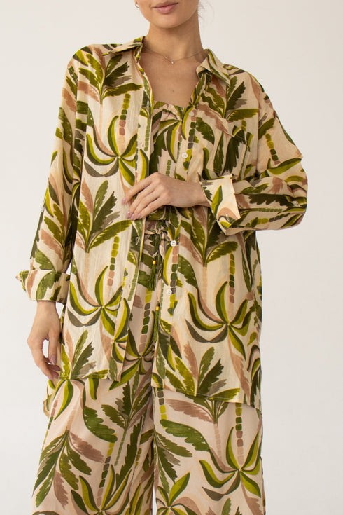 Beige shirt blouse with palm pattern TRUE DESTINATIONS