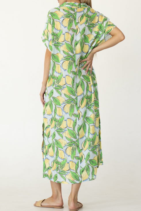 Blue-yellow beach dress with lemon pattern ISAAC MIZRAHI