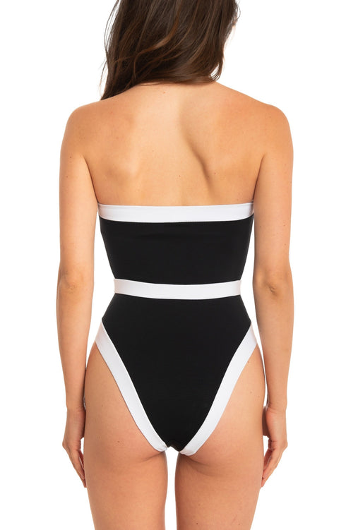 Einteiliger Badeanzug Gürtel Schwarz PIN-UP STARS