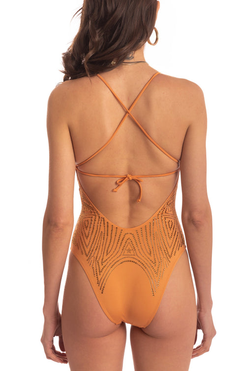 Einteiliger Badeanzug mit Strass Bronzo PIN-UP STARS