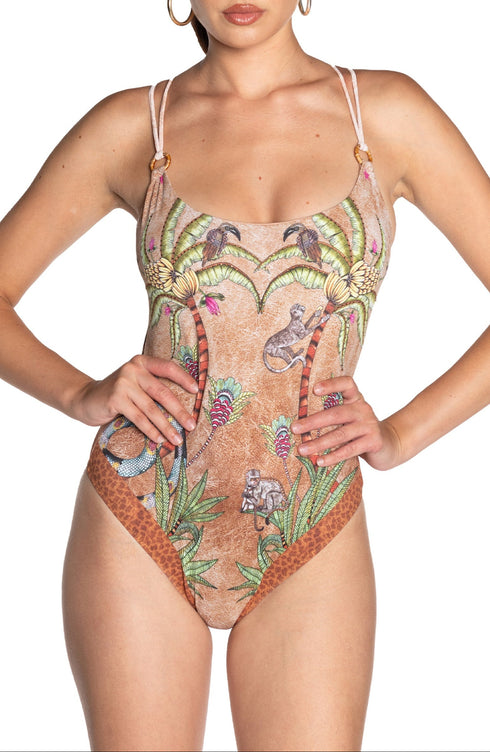 Einteiliger Badeanzug Anelle Safari Beige PIN-UP STARS