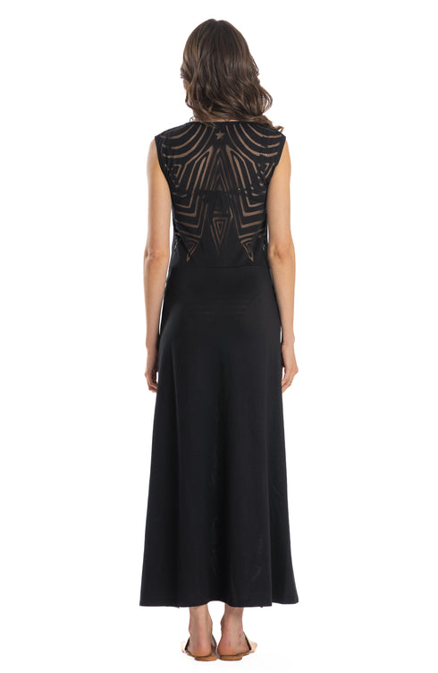 Langes Kleid im Tribal-Stil Schwarz PIN-UP STARS