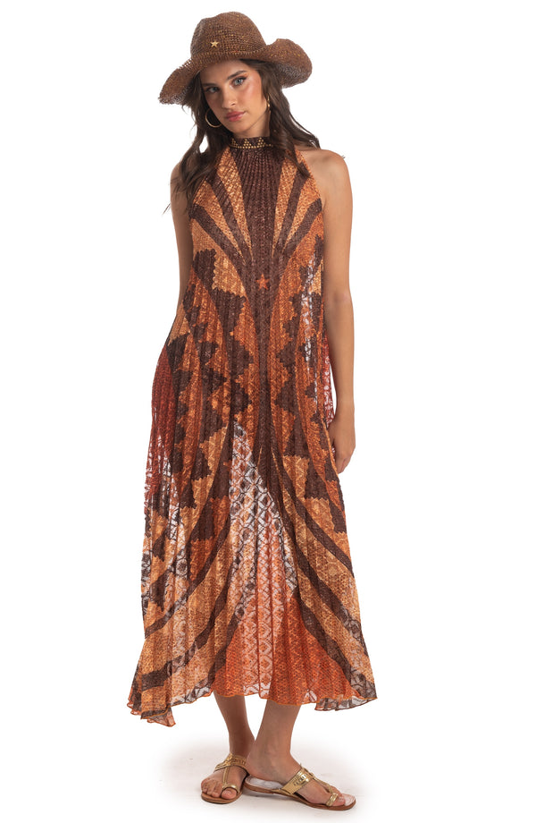 Langes plissiertes Kleid Braun PIN-UP STARS