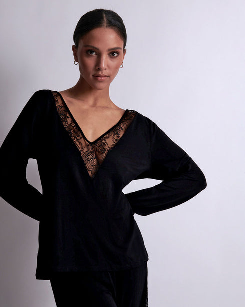 AUBADE Top mit langen Ärmeln LAZY DAYS Noir