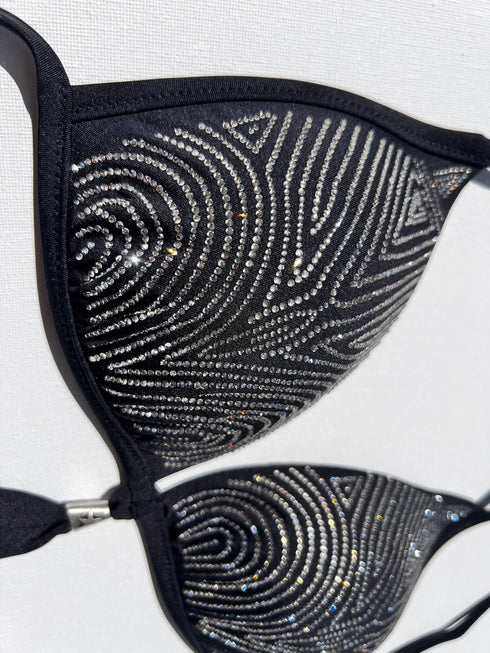Push-Up Triangel-Bikini mit Swarovski-Kristallen und Tribal-Muster in Schwarz